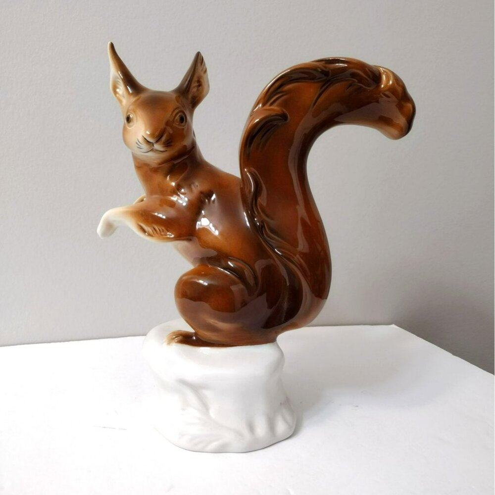 Squirrel Figurine from Royal Dux, 1960s, Vintage Czech Republic Porcelain Statue